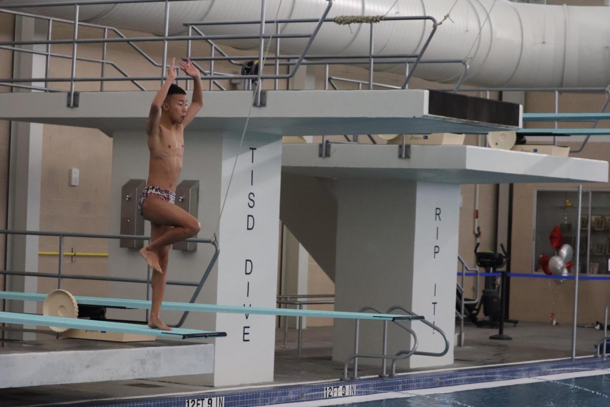 Freshman Easton Quin performs one of his highly technical dives.